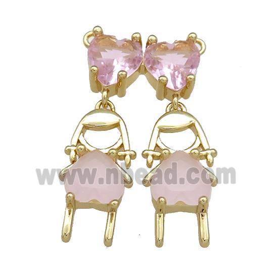 Copper Pendant Pave Pink Crystal Glass 2loops Gold Plated