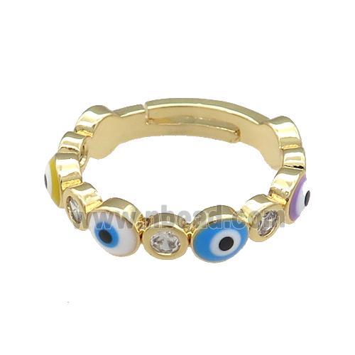 Copper Rings Pave Zircon Evil Eye Adjustable Gold Plated