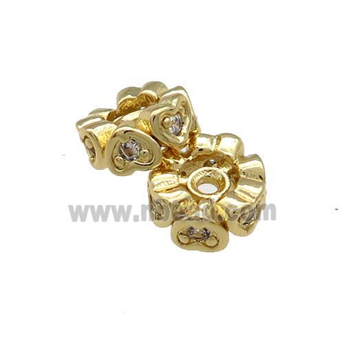 Copper Rondelle Beads Pave Zircon Gold Plated