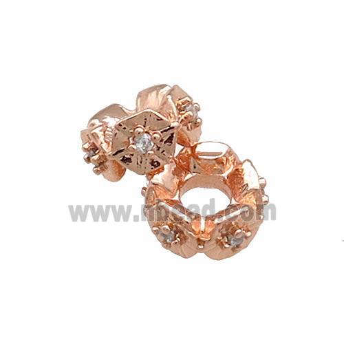 Copper Rondelle Beads Pave Zircon Rose Gold