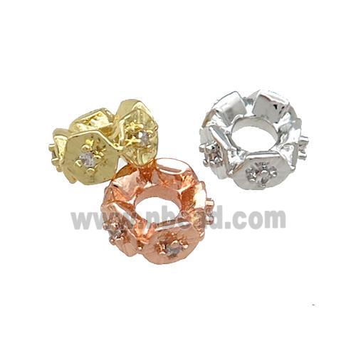 Copper Rondelle Beads Pave Zircon Mixed