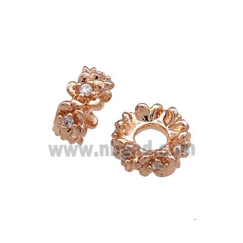 Copper Rondelle Beads Pave Zircon Rose Gold