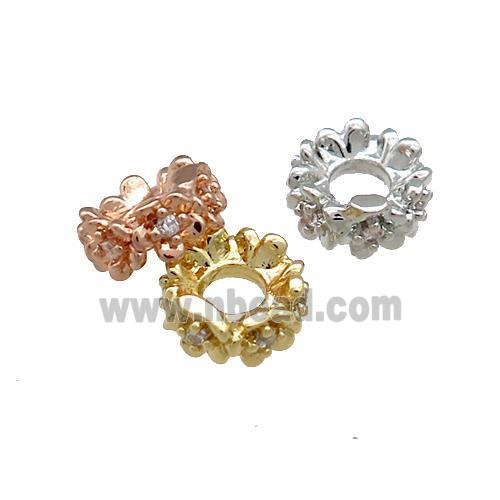 Copper Rondelle Beads Pave Zircon Mixed