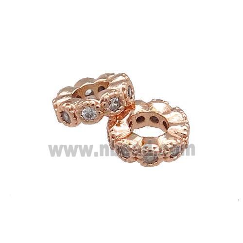Copper Heishi Beads Pave Zircon Rose Gold