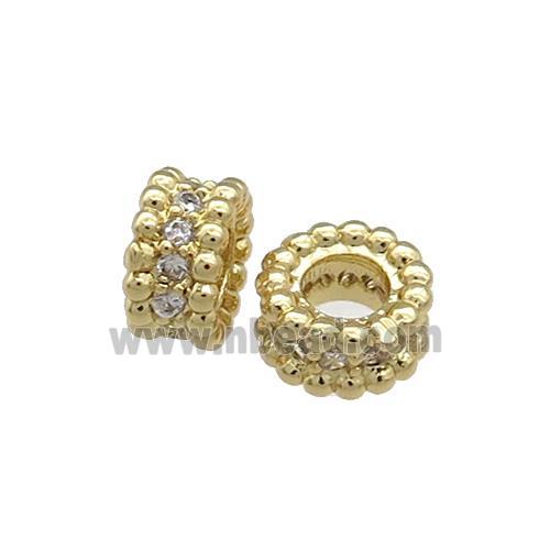 Copper Heishi Beads Pave Zircon Large Hole Gold Plated