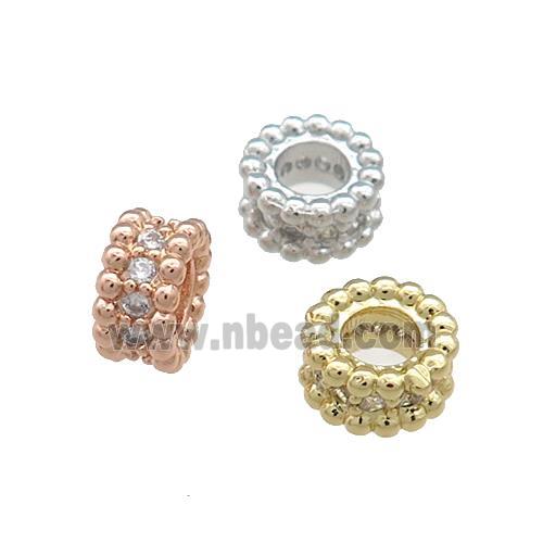 Copper Heishi Beads Pave Zircon Large Hole Rondelle Mixed