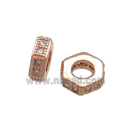 Copper Hexagon Beads Pave Zircon Rose Gold