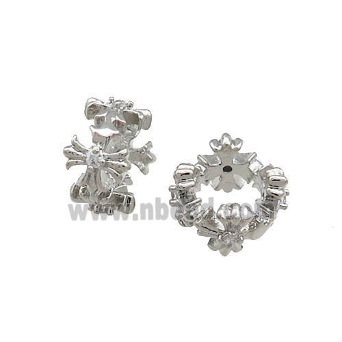 Copper Rondelle Beads Pave Zircon Large Hole Platinum Plated