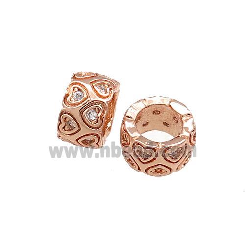 Copper Rondelle Beads Pave Zircon Heart Large Hole Rose Gold
