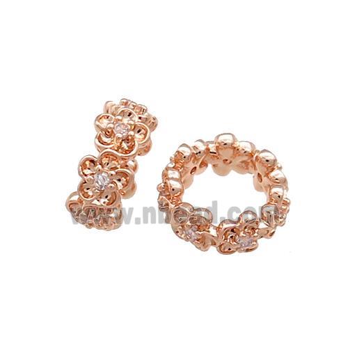 Copper Rondelle Beads Pave Zircon Flower Large Hole Rose Gold