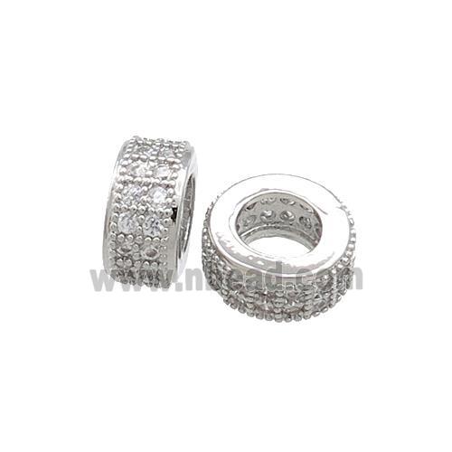 Copper Heishi Beads Pave Zircon Large Hole Platinum Plated