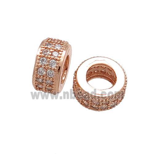 Copper Heishi Beads Pave Zircon Large Hole Rose Gold