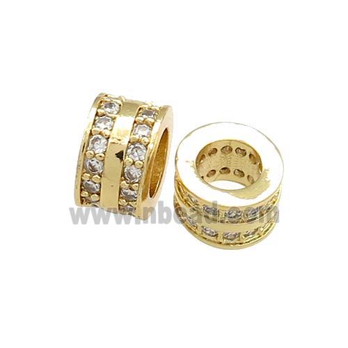 Copper Heishi Beads Pave Zircon Large Hole Gold Plated