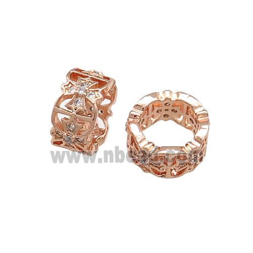 Copper Rondelle Beads Pave Zircon Large Hole Cross Rose Gold