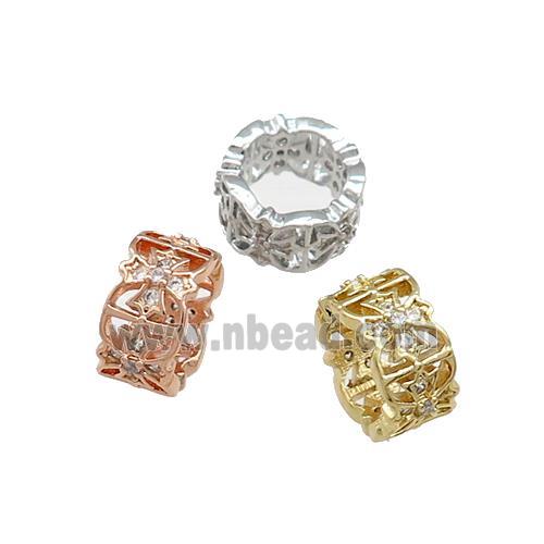 Copper Rondelle Beads Pave Zircon Large Hole Cross Mixed