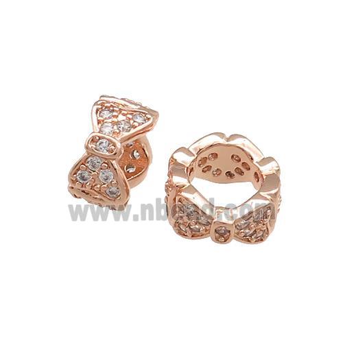 Copper Rondelle Beads Pave Zircon Butterfly Large Hole Rose Gold