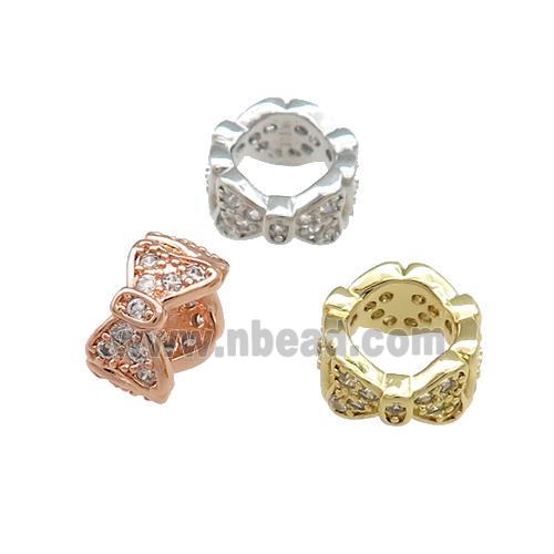 Copper Rondelle Beads Pave Zircon Butterfly Large Hole Mixed
