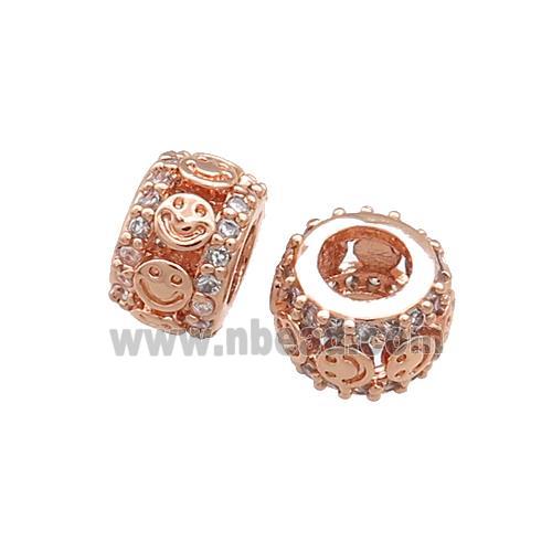 Copper Rondelle Beads Pave Zircon Emoji Large Hole Rose Gold