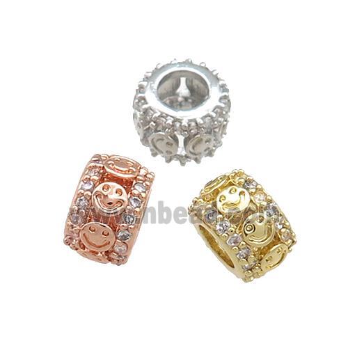 Copper Rondelle Beads Pave Zircon Emoji Large Hole Mixed