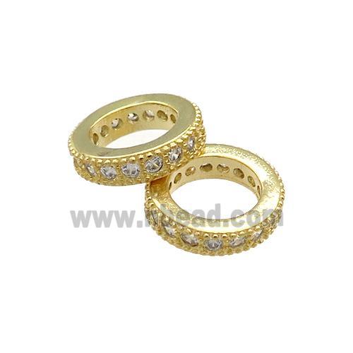 Copper Rondelle Beads Pave Zircon Rings Gold Plated
