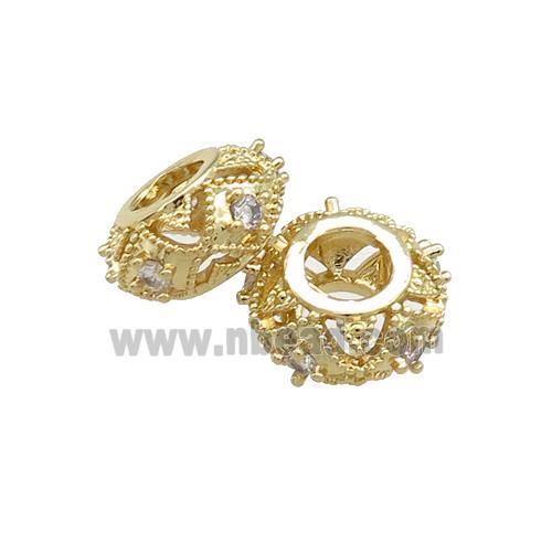 Copper Rondelle Beads Pave Zircon Large Hole Gold Plated