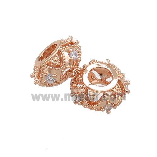 Copper Rondelle Beads Pave Zircon Large Hole Rose Gold