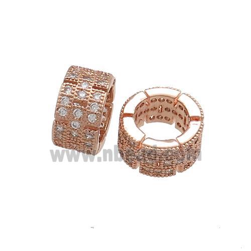 Copper Rondelle Beads Pave Zircon Large Hole Rose Gold