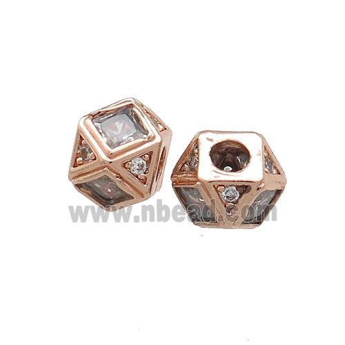 Copper Polygon Cube Beads Pave Zircon Rose Gold