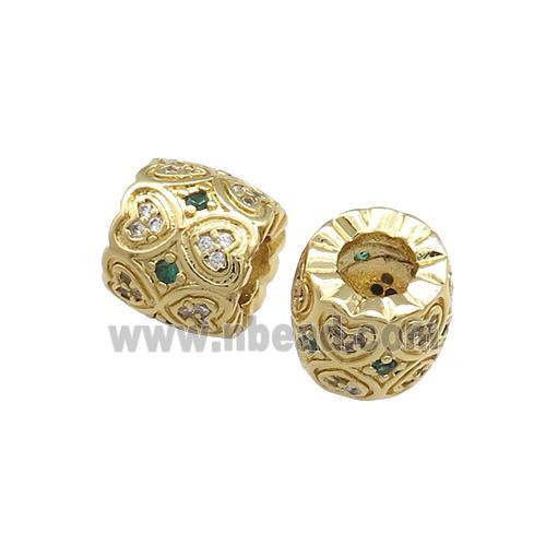 Copper Tube Beads Pave Zircon Heart Large Hole Gold Plated