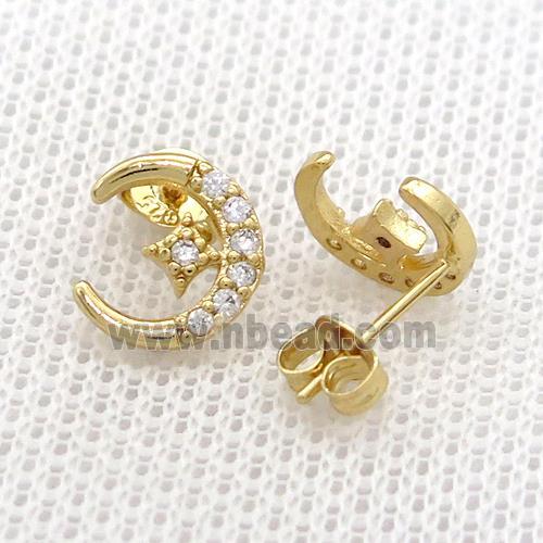 Copper Stud Earrings Pave Zircon Moon Star Gold Plated