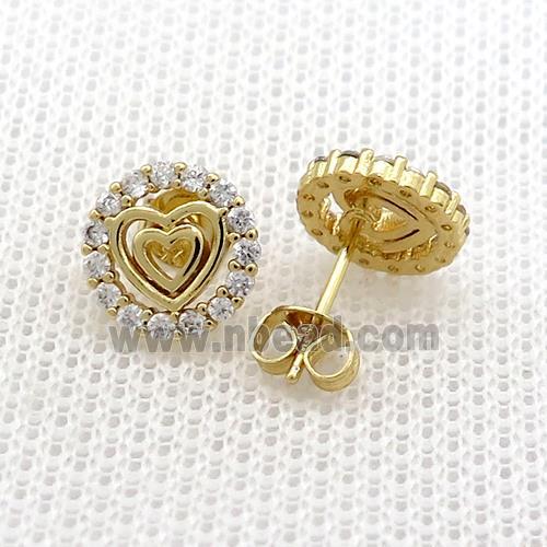 Copper Stud Earrings Pave Zircon Heart Circle Gold Plated