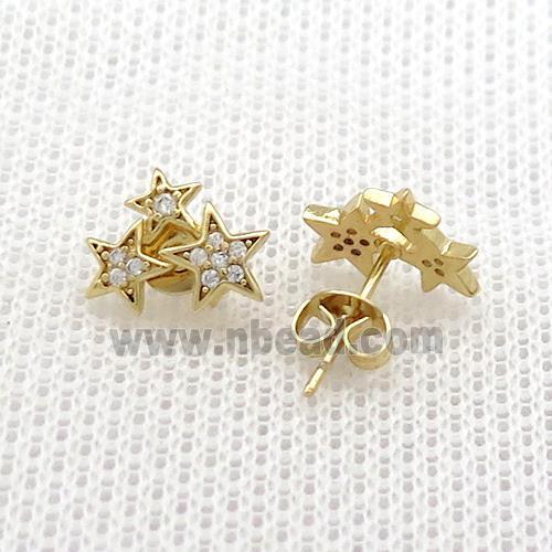 Copper Stud Earrings Pave Zircon Star Gold Plated