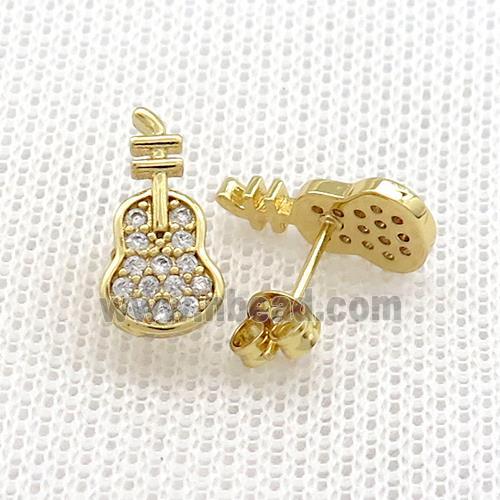 Copper Stud Earrings Pave Zircon Guitar Gold Plated