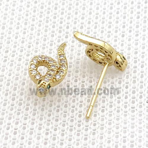 Copper Stud Earrings Pave Zircon Snake Gold Plated