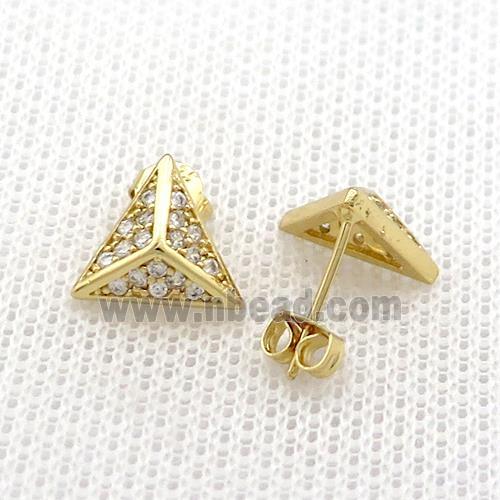Copper Stud Earrings Pave Zircon Triangle Gold Plated