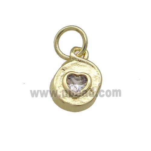 Copper Heart Pendant Pave Zircon Hammered Gold Plated