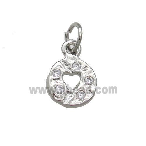 Copper Circle Pendant Pave Zircon Hammered Platinum Plated
