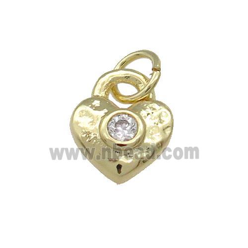 Copper Heart Pendant Pave Zircon Hammered Gold Plated