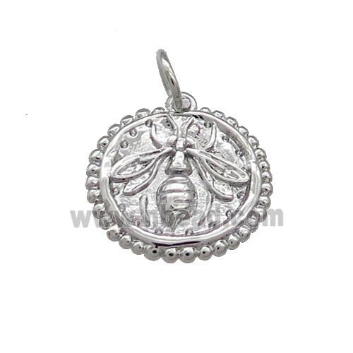 Copper Honeybee Charms Pendant Hammered Platinum Plated