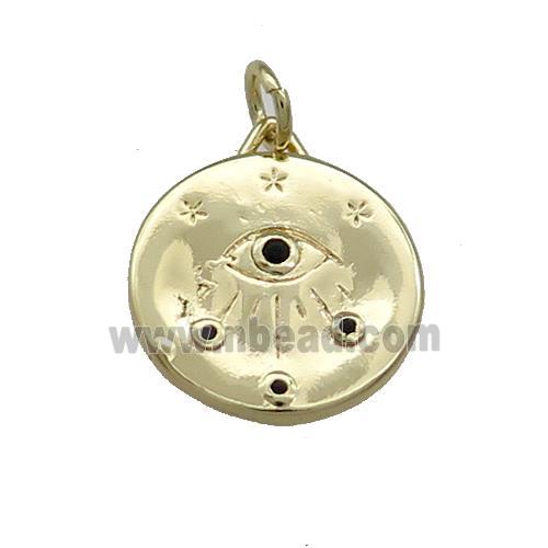 Copper Circle Pendant Pave Zircon Eye Gold Plated