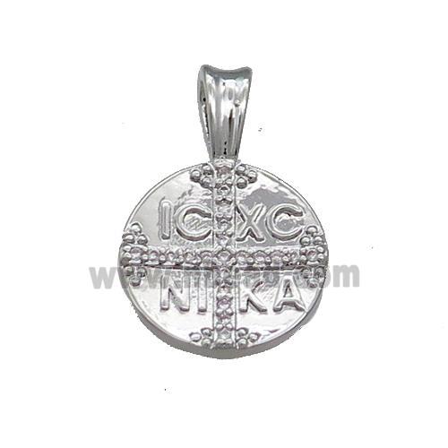 Christogram ICXC NIKA Jesus Orthodox Copper Circle Cross Pave Zircon Platinum Plated