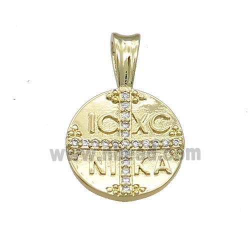 Christogram ICXC NIKA Jesus Orthodox Copper Circle Cross Pave Zircon Gold Plated