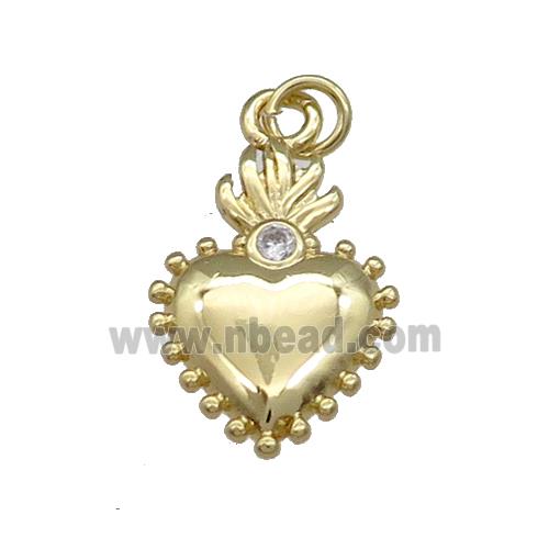 Copper Sacred Heart Pendant Pave Zircon Gold Plated