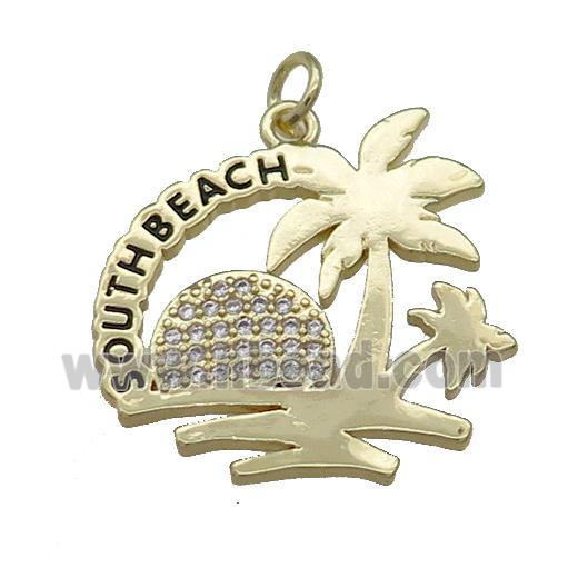 Copper Coconut Tree Pendant Pave Zircon Southbeach Gold Plated