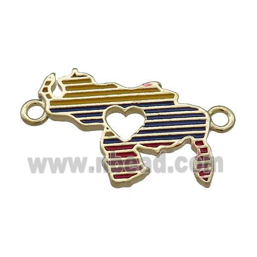 Copper Rhinoceros Charms Pendant Heart Multicolor Enamel 2loops Gold Plated