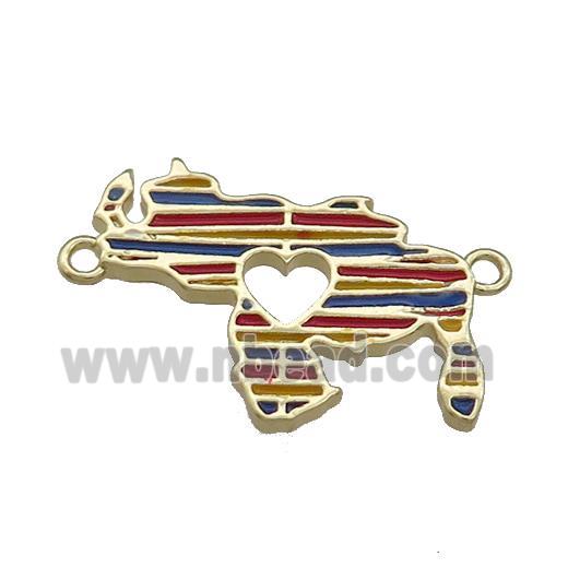 Copper Rhinoceros Pendant Heart Multicolor Enamel 2loops Gold Plated