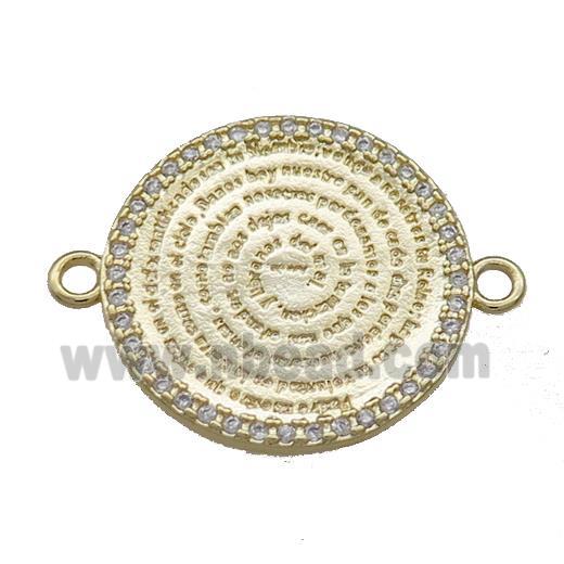 Copper Circle Prayer Connector Pave Zircon Religious Gold Plated