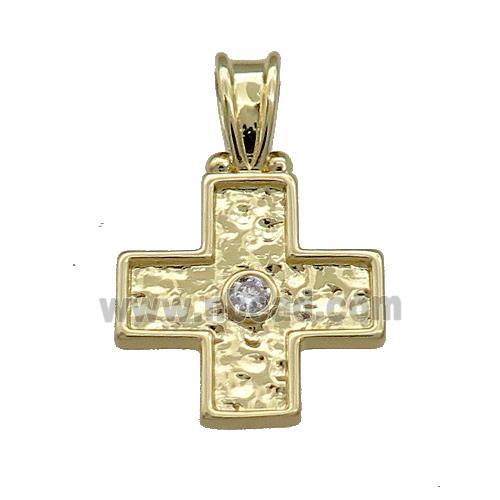 Copper Cross Pendant Pave Zircon Hammered Gold Plated
