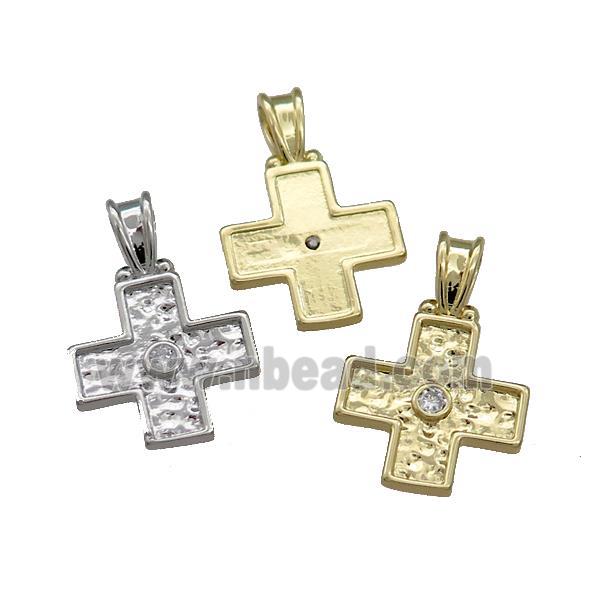 Copper Cross Pendant Pave Zircon Hammered Mixed