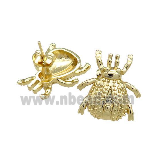 Copper Beetle Stud Earrings Gold Plated